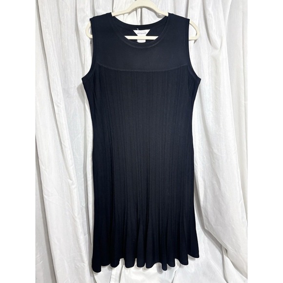 Misook Dresses & Skirts - Misook Santana Knit Black Dress Ribbed 14 16 Large Sleeveless Fit Flare EUC